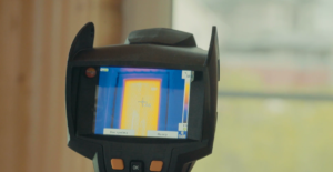 an infrared thermographic image highlighting moisture intrusion behind cladding